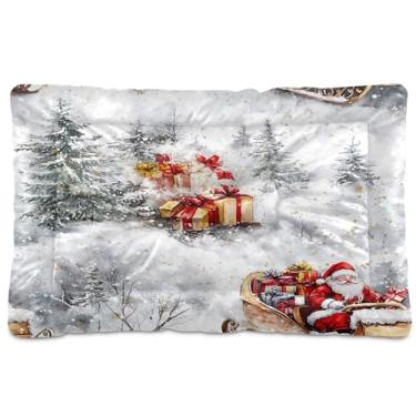 Imagem de SEHANY Cama de Natal para cães de Papai Noel, cama de gato com fundo antiderrapante, cama de canil, colchão macio para animais de estimação, lavável para cães pequenos, médios e grandes, gatos, 45,7 x