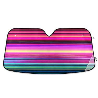 Imagem de ATTX Pára-brisas de carro listrado colorido do México 139.7 cm x 70.1 cm Escudo solar universal com proteção UV, persiana de janela dianteira automática dobrável para caminhões Sedans SUVs #583