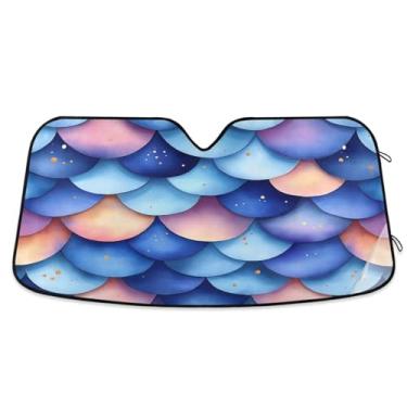Imagem de ATTX Padrão de escamas de sereia pára-brisa de carro 134.6 cm x 59.7 cm Escudo solar universal com proteção UV, persiana de janela frontal automática dobrável para caminhões Sedans SUVs #526