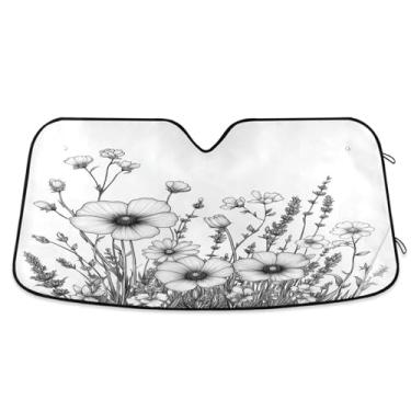 Imagem de ATTX White Wildflowers para-sol para para-brisas de carro 139.7 cm x 70.1 cm Protetor solar universal com proteção UV, persiana de janela frontal automática dobrável para caminhões Sedans SUVs #95