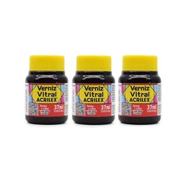 Imagem de Kit 3 Verniz Vitral Acrilex Coral 586 37ml – Acabamento Brilhante Transparente para Vidro, Copos, Garrafas, Vasos, Cerâmica e Efeito de Vitrais