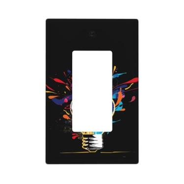 Imagem de Lâmpadas coloridas, placa decorativa para interruptor de luz única, placas decorativas de parede, 1 placa de interruptor de grupo e tampas de tomada 6,9 cm x 11,2 cm para quarto, banheiro, cozinha