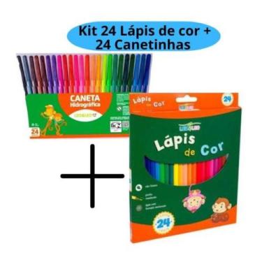 Imagem de Kit 24 Canetinha Canetas Hidrografica e 24 Lapis de Cor - Leo & Leo