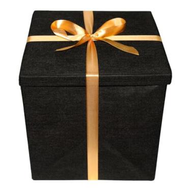 Imagem de Caixa de Presente Extra Grande com Laço de Seda - Elegante para Presentes Especiais(Preto/Dourado)