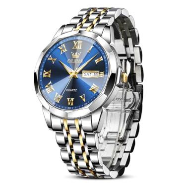 Imagem de OLEVS Relógio masculino à prova d'água com data e dia, analógico, quartzo, casual, número, clássico, luxuoso, escalas luminosas, 41 mm, rosto grande, fácil leitura, Reloj para Hombre, Relógio