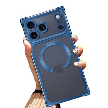 Imagem de AIGOMARA Capa magnética para iPhone 17 Pro Max de 6,9 polegadas [compatível com MagSafe] Capa protetora de TPU macio azul transparente com cantos reforçados à prova de choque para mulheres e homens