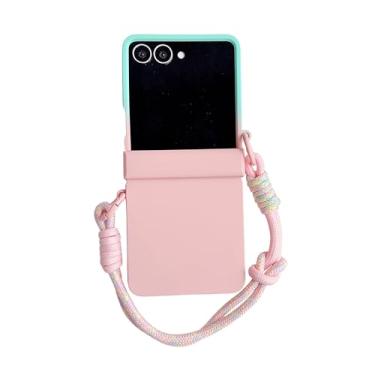 Imagem de Capa de celular fofa com cores em degradê para Samsung Galaxy Z Flip 7 6 5 4 3 Zflip7 Flip6 5g com alça de mão anti-perda e proteção traseira (para Galaxy Z Flip7/5)