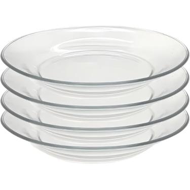 Imagem de Conjunto 4 Pratos Fundos de Vidro Milly 22cm – Jogo de Pratos Duráveis Transparentes para Mesa Posta Cozinha e Refeições