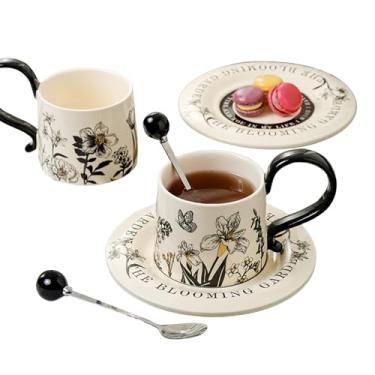 Imagem de Canecas Fofas - Com Pires E Colheres,Chávena de Chá em Cerâmica - Para Leite Chocolate Vinho Cozinha Café Restaurante Casa Aniversário