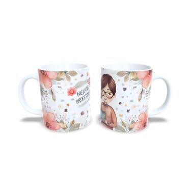 Imagem de Caneca de Cerâmica 325ml Dia dos Professores, Design Floral com Ilustração, Presente para Professora (14088)