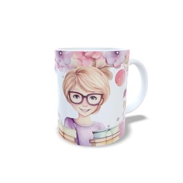 Imagem de Caneca de Cerâmica 325ml Dia dos Professores, Design Floral com Ilustração, Presente para Professora (14097)