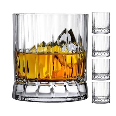Imagem de NUDE Conjunto de 4 copos de uísque DOF – 320 ml de cristal premium sem chumbo copos de pedras antiquadas para uísque, uísque, bourbon e coquetéis – base pesada transparente, lavável na lava-louças