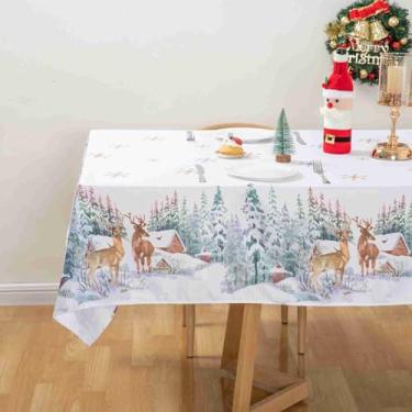 Imagem de DwEllAid Toalha de mesa de Natal 132 x 187 cm, toalha de mesa de Natal lavável de poliéster floral decorativa, toalhas de mesa de Natal resistentes, linho