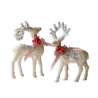 Imagem de WeiLaiKeQi Estatuetas de Renas Recheadas para Decoração de Natal, Adereços Rústicos e Criativos para Fotos, Esculturas de Animais para Lareira e Casamento, a Pair Golden