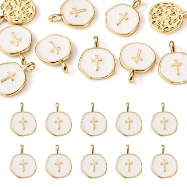 Imagem de Cheriswelry 10 pingentes de cruz banhados a ouro 18 K com pingentes de liga esmaltada, redondo, vintage, crucifixo, cruz, enfeite para pendurar 18 x 13,5 x 2 mm para pulseira DIY, colar, brinco