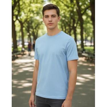 Imagem de Camiseta Masculina Básica 100% Algodão Zanca Modas, GG, Azul, Celeste