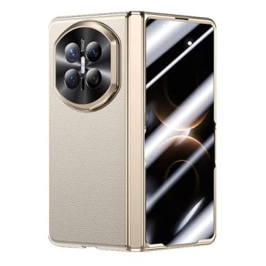 Imagem de FWYANZH Capa de couro de vaca para Huawei Mate X7, capa de proteção de câmera de metal com suporte protetor de tela embutido dobradiça capa de couro genuíno anti-queda, branca, Mate X7