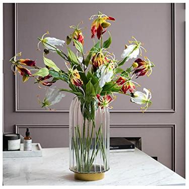 Imagem de LMJYU Flores artificiais, buquê de lírio artificial, sala de estar, mesa de jantar, conjunto de flores falsas, arranjo de flores de seda, interior de hotel, roupa macia, escritório, festa, ar