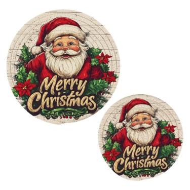 Imagem de Wassud Conjunto de trivet de cabeça de Papai Noel Doodle para pratos quentes, suportes redondos de algodão, almofadas quentes, porta-copos elegantes, decoração de cozinha e acessórios, 2 peças