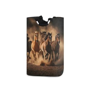 Imagem de xigua Cavalo marrom grande cesto de roupa suja com alça, cesto de roupas dobrável para organização de brinquedos e roupas no quarto, banheiro e lavanderia
