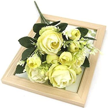 Imagem de LMJYU Flores artificiais, ramo único, flores artificiais, arranjo de rosas, buquê de casamento para a família, flores falsas de seda