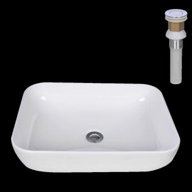 Imagem de Cuba Cerâmica Banheiro Retangular Branca Com Válvula Click