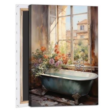 Imagem de Banheira com flores arte de parede para banheiro imagens de flores vintage impressão de banheira pôster de janela floral colorido janela arte de parede casa de fazenda pintura floral rústica 40 x 61