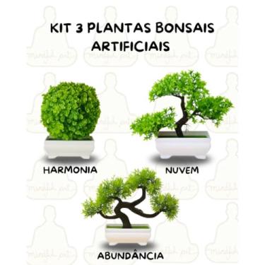 Imagem de Genérico, Kit 3 Bonsais Artificiais Decorativos – Plantas em Vaso Retangular com Visual Natural