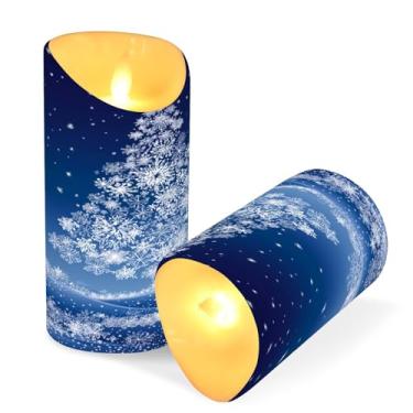 Imagem de ATTX Pacote com 2 velas sem chama, flocos de neve, árvore de Natal, 7,6 cm x 15 cm, com controle remoto e temporizador para casa, casamento, decoração de acampamento #429