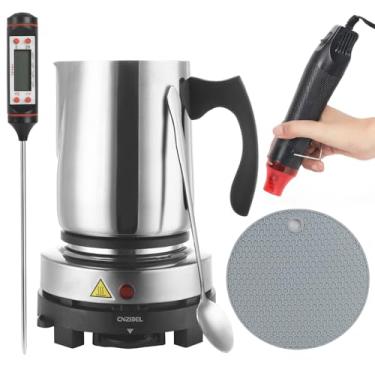 Imagem de handysienda Kit de fabricação de velas com placa quente para adultos, conjunto de velas de soja com derretidor de cera para iniciantes, pistola de calor, jarro de panela de 900 ml, termômetro