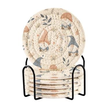 Imagem de SEHANY Conjunto de 6 porta-copos de cogumelos florestais com suporte, porta-copos redondos absorventes de algodão resistente ao calor para mesa de jantar, canecas de café, 10 cm