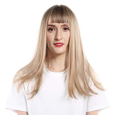 Imagem de Peruca Loira Reta, Peruca Loira Ombre Peruca Longa Loira Clara Gradiente Com Franja Com Forro de Malha Sintética Elegante para Festas, Dramatizações e Uso Diário