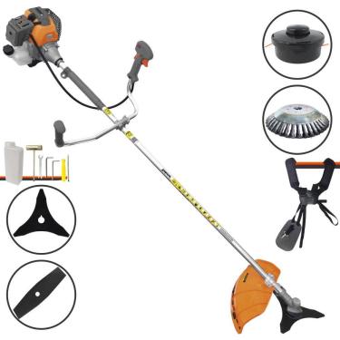 Imagem de Roçadeira Cortador de Grama À Gasolina RL520-P 2T 52cc 2HP de Alta Performance Com Carretel e Faca 3 Pontas + EXTRA Faca 2 Pontas e Escova de Aço