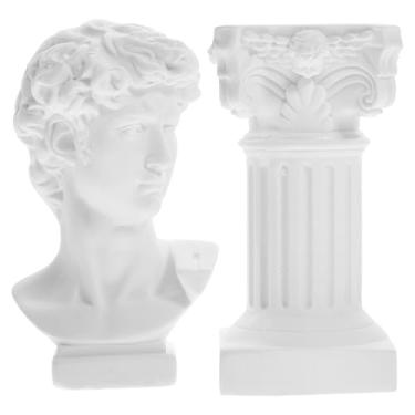 Imagem de Luxshiny Conjunto Com 1 Estátua de Coluna Romana Em Resina, Escultura da Cabeça de Davi, Miniatura de Pilar Grego para Decoração de Casa E Escritório (branca)