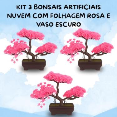 Imagem de Genérico, Kit 3 Bonsais Zen Nuvem Artificiais – Estilo Oriental e Cores Suaves Rosa Com Vaso Escuro