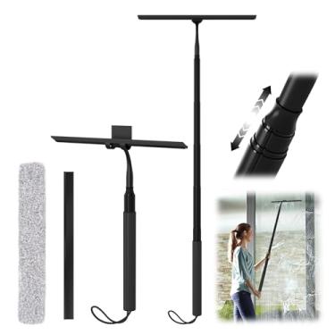 Imagem de Rodo de chuveiro com alça longa, rodo telescópico de 38 a 129 cm para limpeza de janelas, rodo de janela para portas de vidro, ferramenta de limpeza de janela extensível para paredes de azulejos