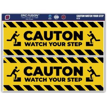 Imagem de Adesivos de segurança Watch Your Step, placas autoadesivas de vinil de 22 x 7,6 cm, pacote com 2, à prova d'água para ambientes internos e externos