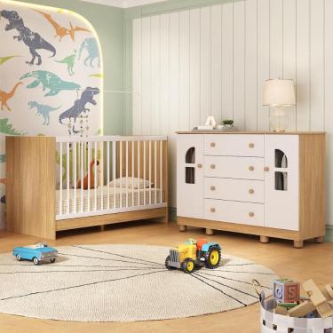 Imagem de Berço 3 em 1 para Colchão 130x60cm com Cômoda 2 Portas 4 Gavetas Nina Multimóveis MP4764