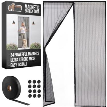 Imagem de GORILLA GRIP Porta de tela magnética, cortina de malha mãos livres mantém insetos e mosquitos do lado de fora, fecho automático de ímã, capa resistente para portas deslizantes para cães, protetor de