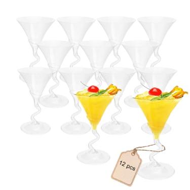 Imagem de Pacote com 12 copos de plástico para martini, copos de coquetel transparentes reutilizáveis de 142 g com haste Z, copo de sobremesa inquebrável para bar, Margarita Whiskey Gin Tequila, festa, piscina