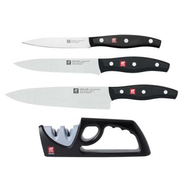 Imagem de ZWILLING Conjunto de facas alemãs com 4 peças de assinatura dupla, feito na fábrica alemã de propriedade da empresa com fórmula especial de aço aperfeiçoado por quase 300 anos, pode ser lavado na