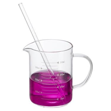 Imagem de PATIKIL Copo medidor de vidro de 350 ml, copo de vidro borossilicato graduado copos de medida líquida com bico em forma de V de canudo para cozinha, bebendo, restaurante, balança impressa em branco