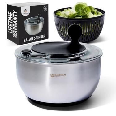Imagem de Nestware Kitchen Cortador de salada de aço inoxidável, secador de alface, legumes e frutas, capacidade de 5 L, base antiderrapante (aço inoxidável 304 - preto)