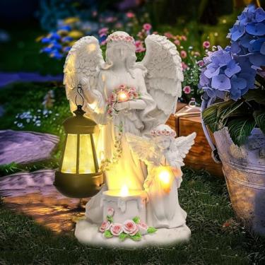 Imagem de KPFCJSDJ Estátua de anjo de jardim movida a energia solar, estátuas de anjo de jardim para fora - anjo iluminado pelo sol para decoração de pátio e pátio, presentes de anjo para mulheres