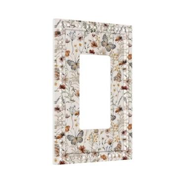 Imagem de Flores silvestres lindas abelhas bege folhas de flor 1 gangue Rocker/GFCI interruptor de luz placa de parede placa frontal decorativa vintage borboletas coloridas banheiro casa sala de estar quarto