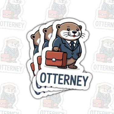 Imagem de 3 adesivos Otterney, adesivo engraçado de trocadilho de lontra de advogado, adesivos fofos de advogado de animais para presente para estudantes de direito, adesivos cortados à prova d'água para laptop