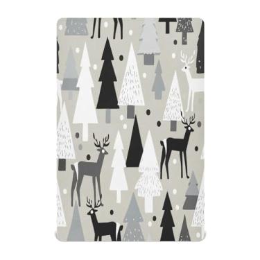 Imagem de Qilmy Lençóis de berço cinza com estampa natalina, de microfibra macia, respirável, elástico, lençol com elástico para meninos e meninas, miniberço, 132 x 71 cm, capa de colchão infantil portátil