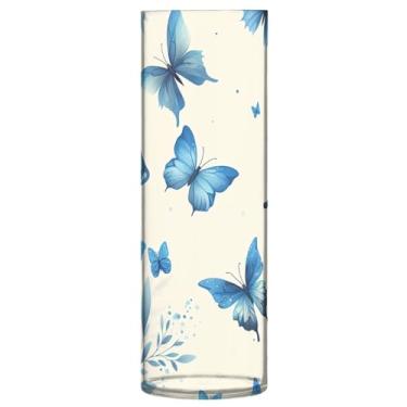 Imagem de JUZIHAI Vaso de borboleta azul para flores 9,9 cm x 30 cm cilindro de plástico moderno vaso de flores para centro de mesa de casamento decoração de casa