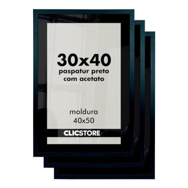 Imagem de Kit 3 Molduras Preto Acetato 30x40cm Paspatur Quadro Porta Retrato Foto Fotografia Parede Madeira Cabeceira Quarto Decor