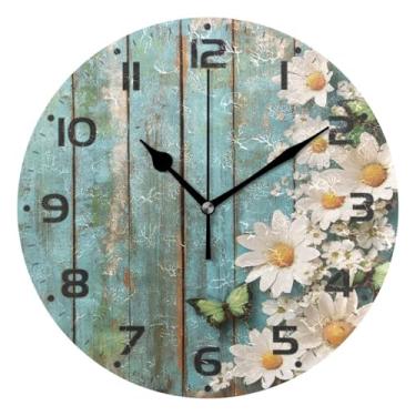 Imagem de JUZIHAI Relógio de parede com padrão de flores, silencioso, redondo, sem tique-taque, operado por bateria, fácil de ler, relógio decorativo de parede para casa, cozinha, sala de estar, quarto